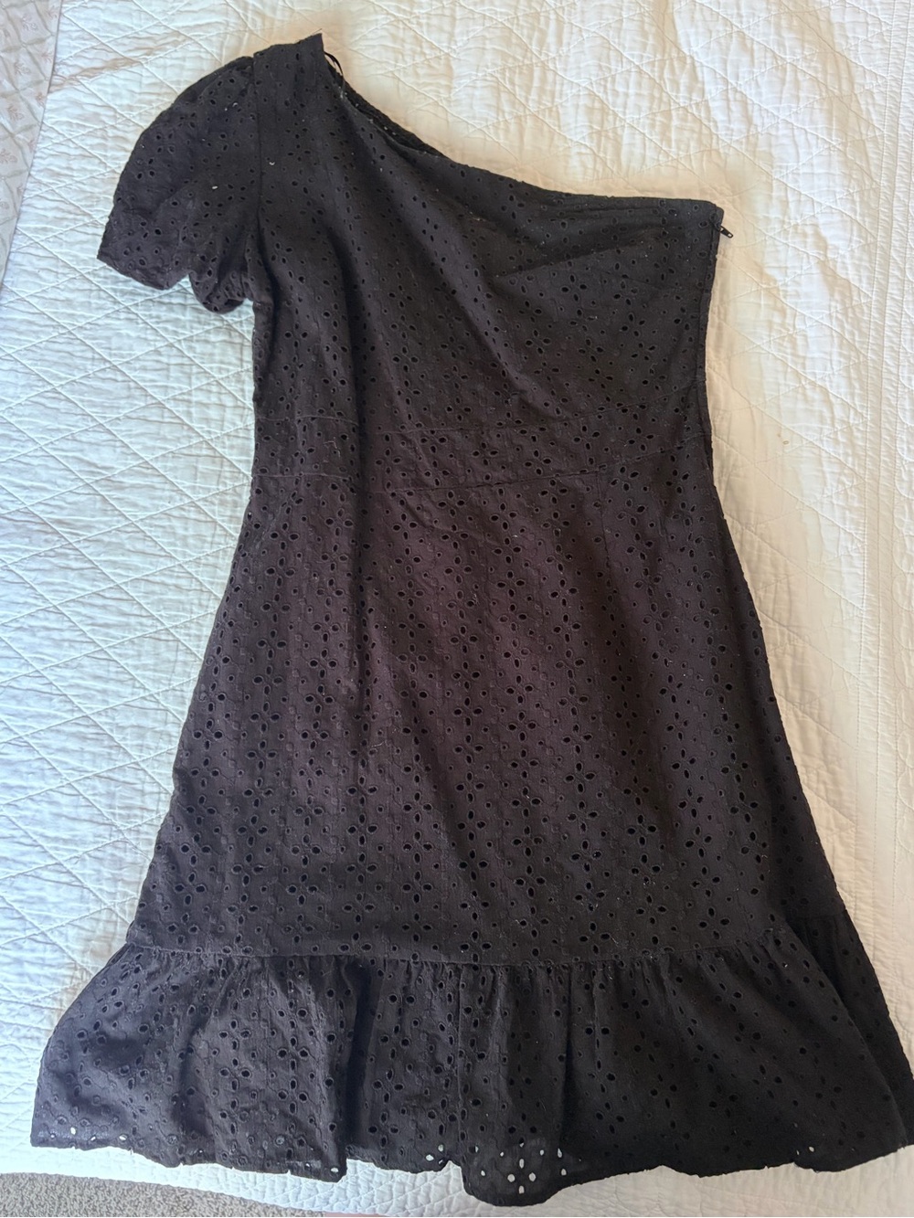 One-Shoulder Black Eyelet Dress